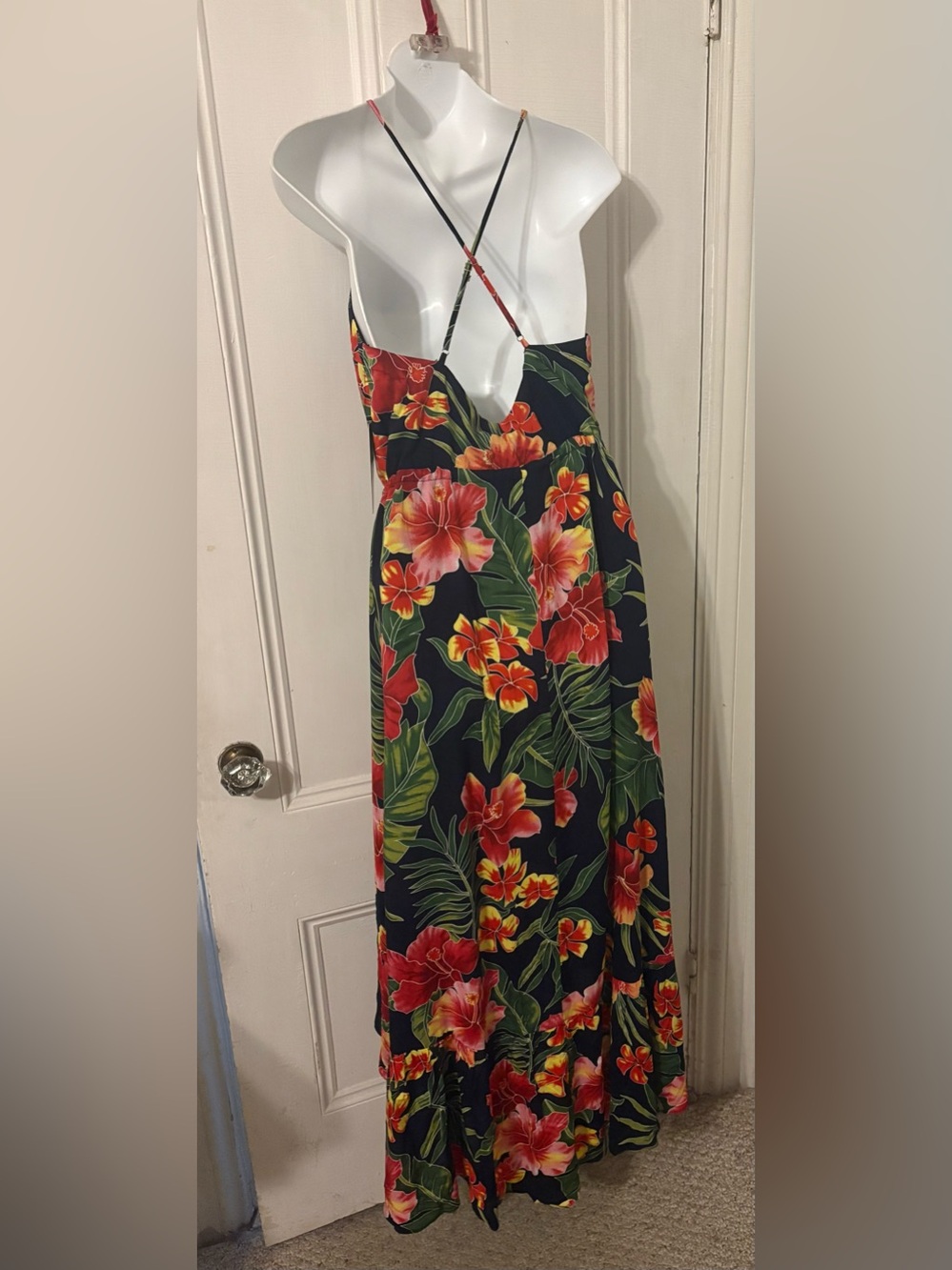 Lulus brand hibiscus print sundress beach cover up tropical lounge wear sz small - Picture 8 of 10